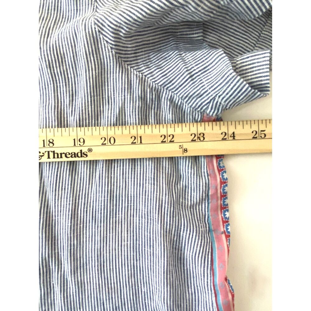 J Jill Linen Blue White Striped Short Cap Sleeve Button Down Floral Back Top LP - Picture 5 of 12